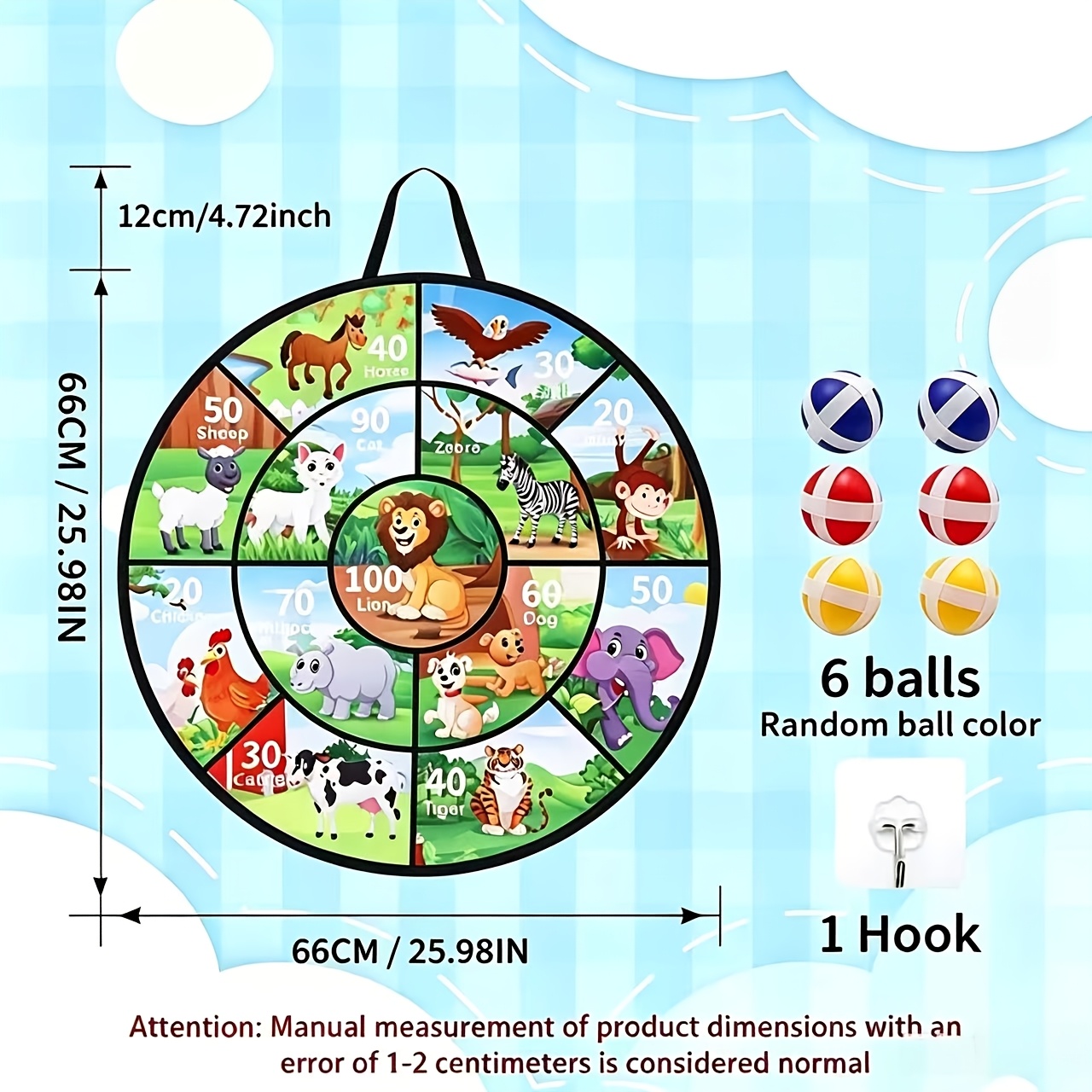 TEMU Extra-large Sticky Ball Dartboard, With 6/12 Balls, Scoring , Parent-child Interaction To Enhance , Suitable For Indoor/outdoor Use, Multiplayer