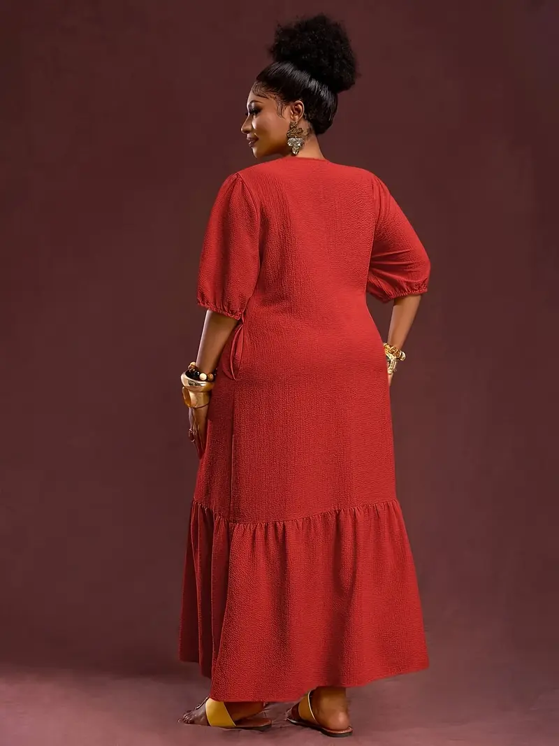 women's plus size holiday dresses Comfylo Summer Ditsy Floral Boho Lace Sleeve V-Neck Long Dress using threads that resist fraying and fading Plus Size Holiday Dresses |