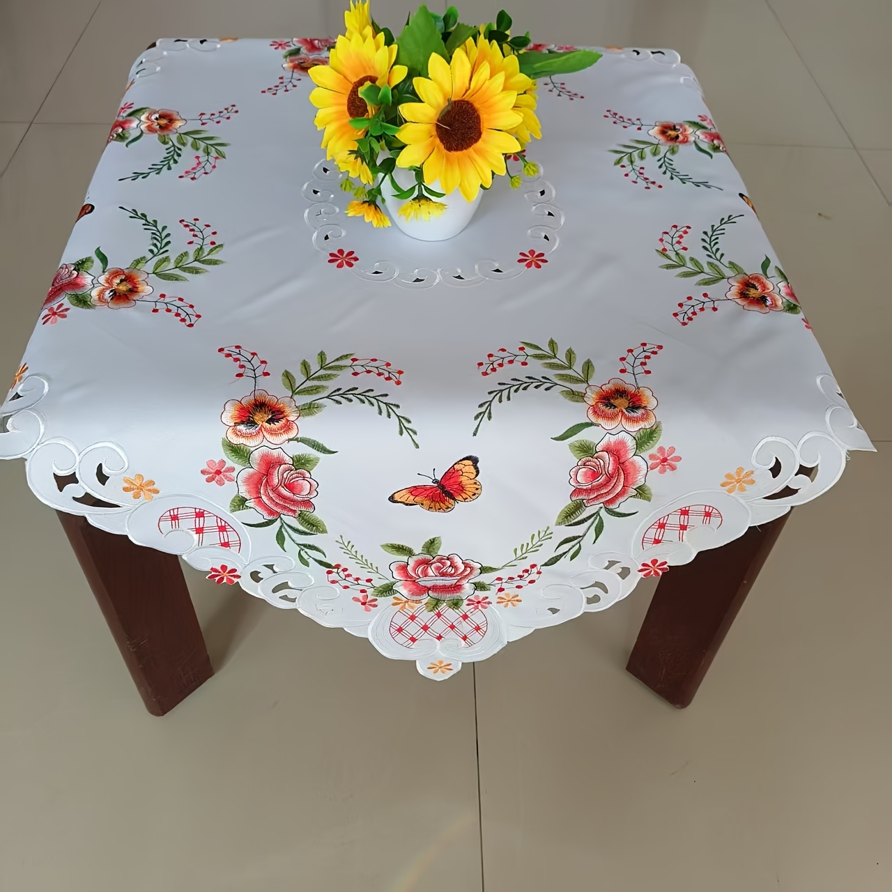 Square Flower Hollow Embroidery Tablecloth Table Flag Family Gathering Dining Table Coffee Table Decoration