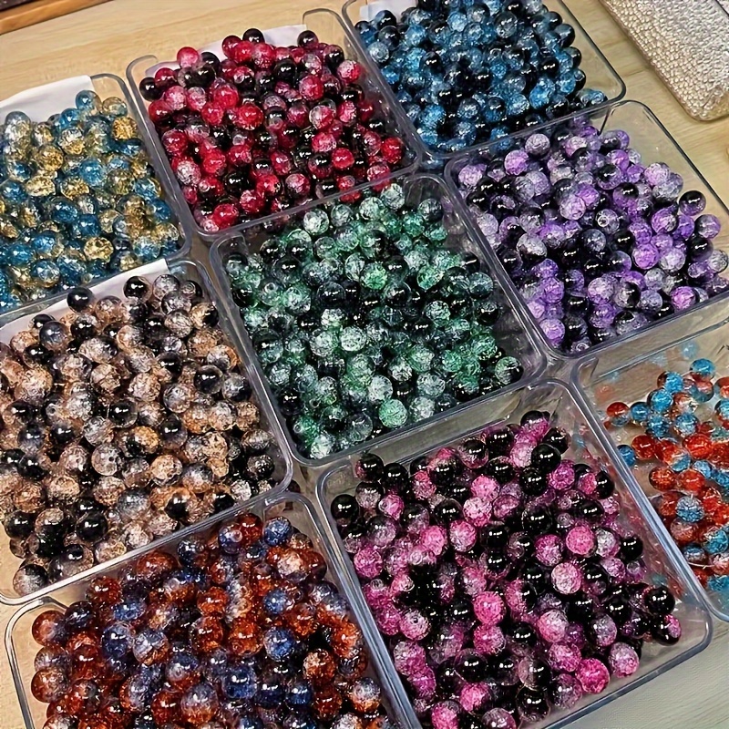 

200pcs Sparkling Crackle Glass Beads Set - 10mm Round Beads For Making, Bracelets, Necklaces, Earrings - Assorted Colors, , Craft Supplies, Jewelry Making Parts And Accessories Without Mosaic Material