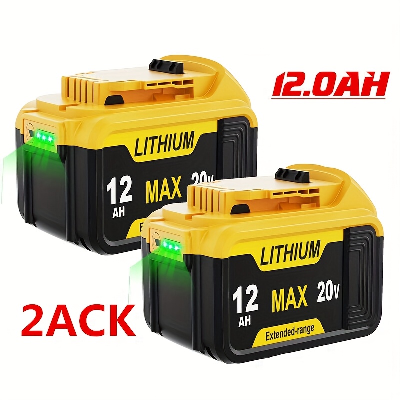 TEMU Pack de 2 Batteries Lithium-Ion Haute Capacité 20V 12000mAh pour Outils for Dewalt 20V Max, Autonomie Prolongée, Jauge de Carburant Intégrée &