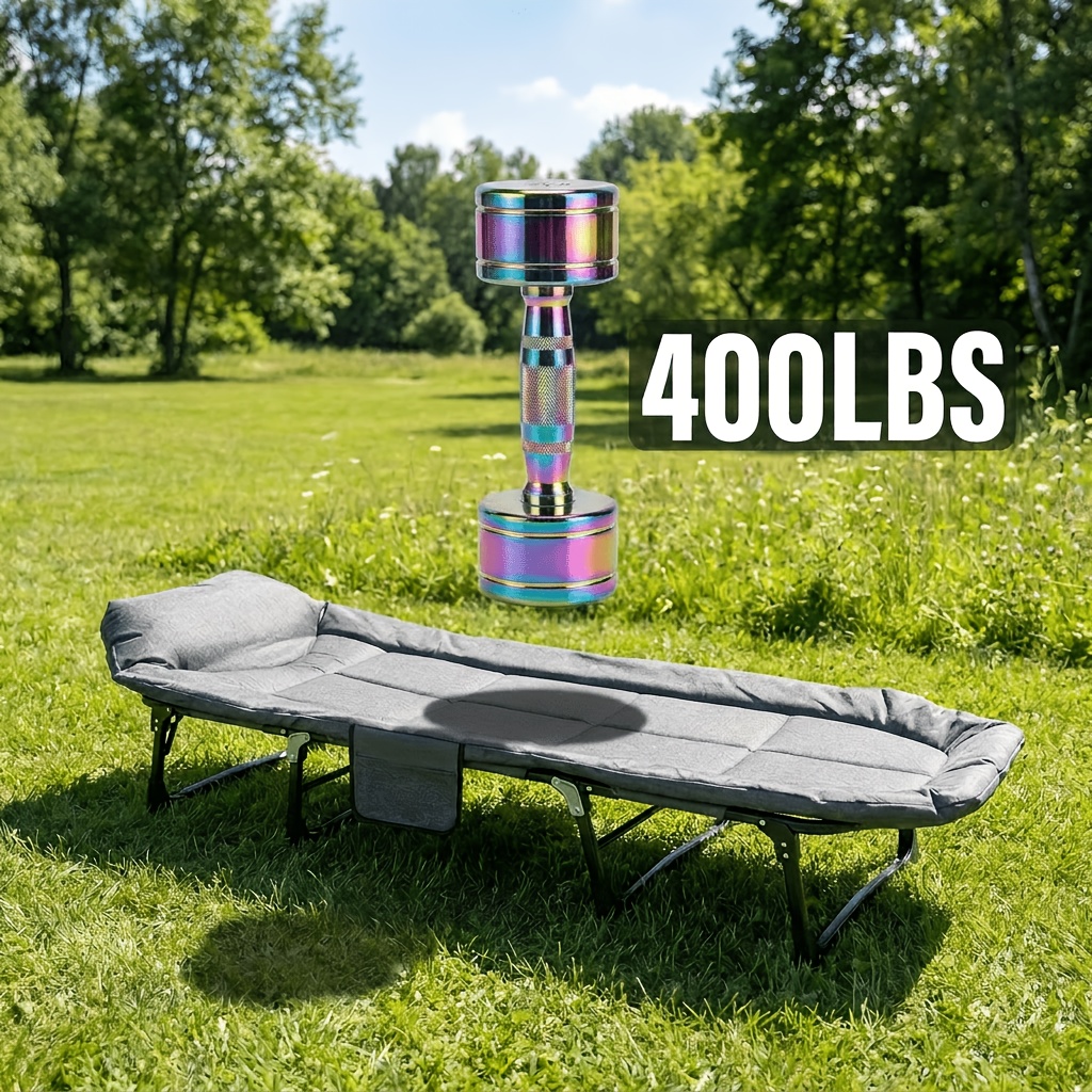 TEMU Comfortable Folding Camping Bed, 70-inch -leg Support Folding Bed With Mattress, Camping Bed, Portable Guest Bed, Load Capacity 400/500/600 ,