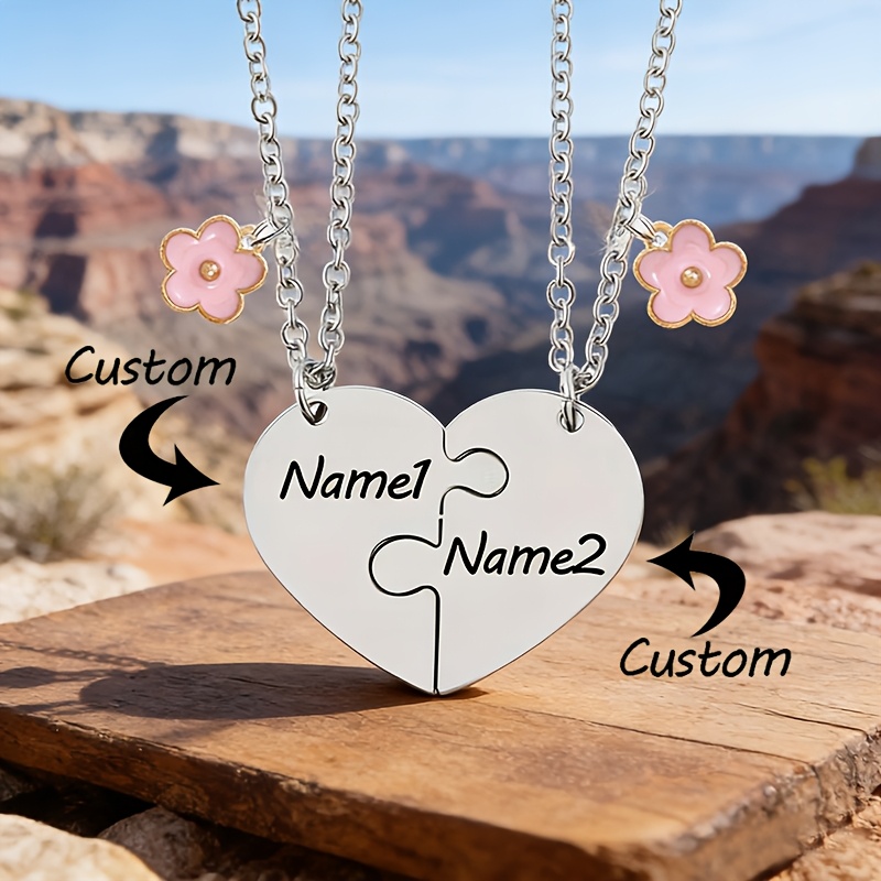 TEMU A Customizable Stainless -shaped Necklace Set - Engraved With Names, Couples, Family, - Durable And Versatile, Making It An Ideal Gift For