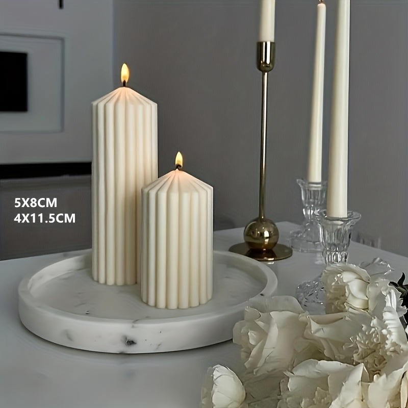 TEMU 2pcs Ribbed Cylindrical Candles, Soy Wax, Suitable For Christmas, Thanksgiving, Valentine's Day, Church Weddings, Home Decoration, Birthday Parties, Etc. Candles Can Burn For 20 Hours (white)