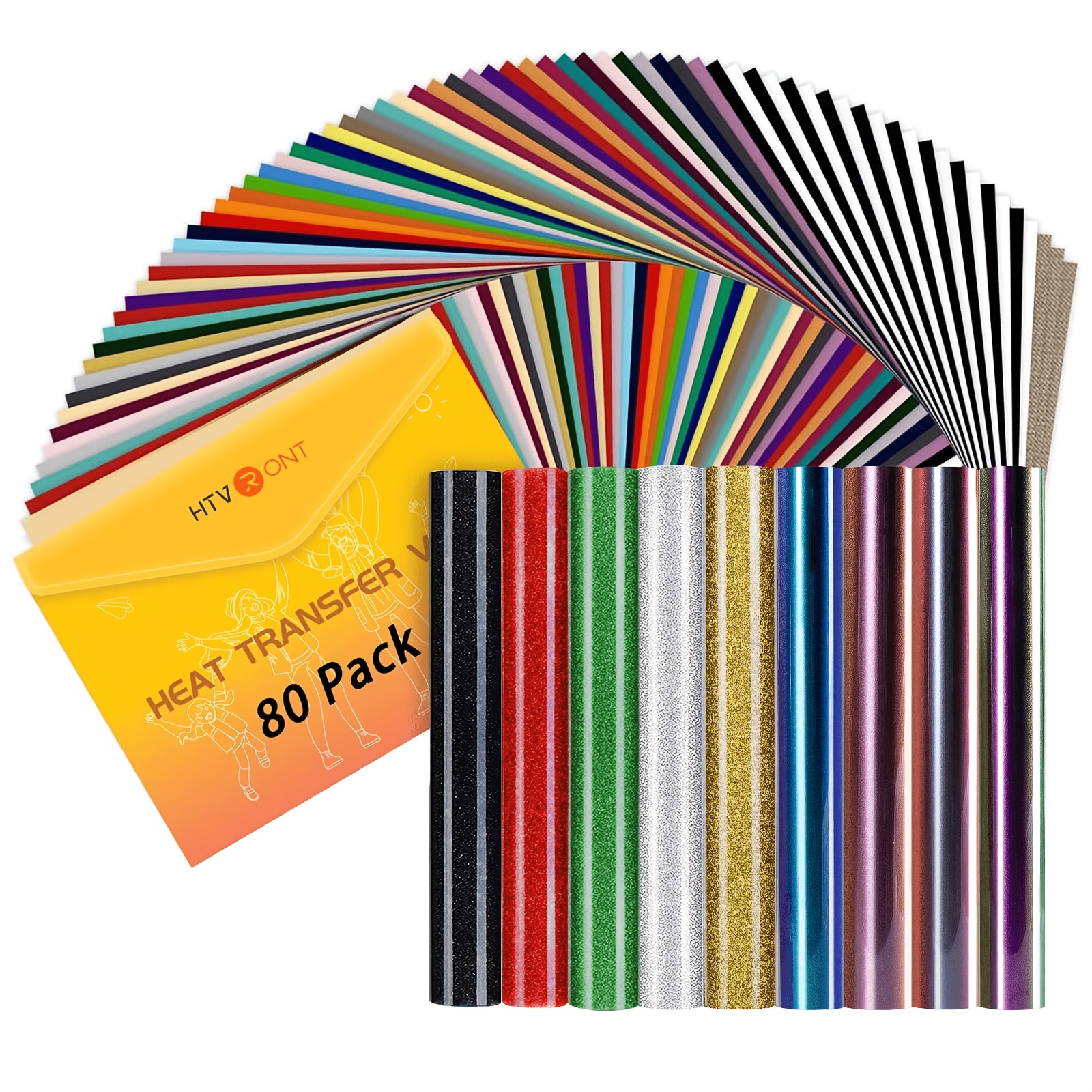 Image of Htvront Heat Transfer Vinyl Bundle, 80 Pack 25cm X 30cm Iron On Vinyl For T-shirt, Bag, Sportswear, Aprons, Hat And Pillow