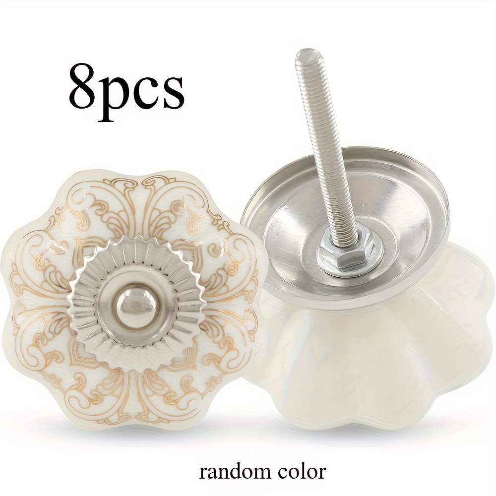 Alloy Floral Ceramic Cabinet Knobs Golden Patterned Drawer Pulls For Dressers Kitchen Cupboards Cabinet Handles With Uncharged Knob Control And Screw In Installation For Furniture