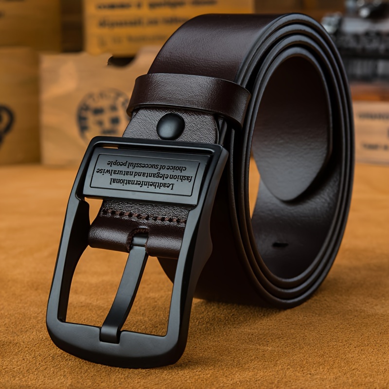 

Essential, Men's Sleek Black Leather Belt With Alloy - & Stylish For Casual Wear, Jeans, , Luxury