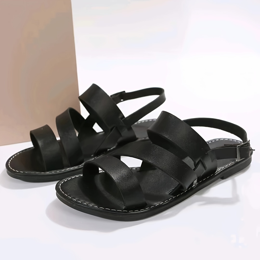 women s roman flat sandals solid color open round toe ankle
