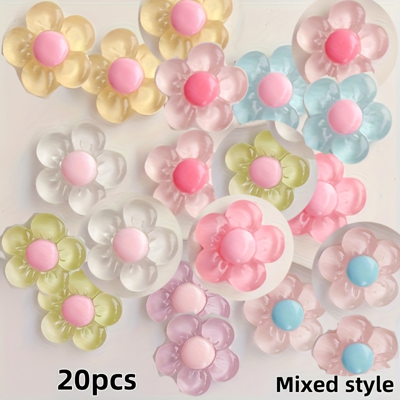 TEMU 20pcs Breloques de Résine Fleur Cartoon - Pendentifs en Époxy Non Toxiques 2x2cm, Couleurs Pastel Mixtes & Styles pour la Fabrication de Bijoux