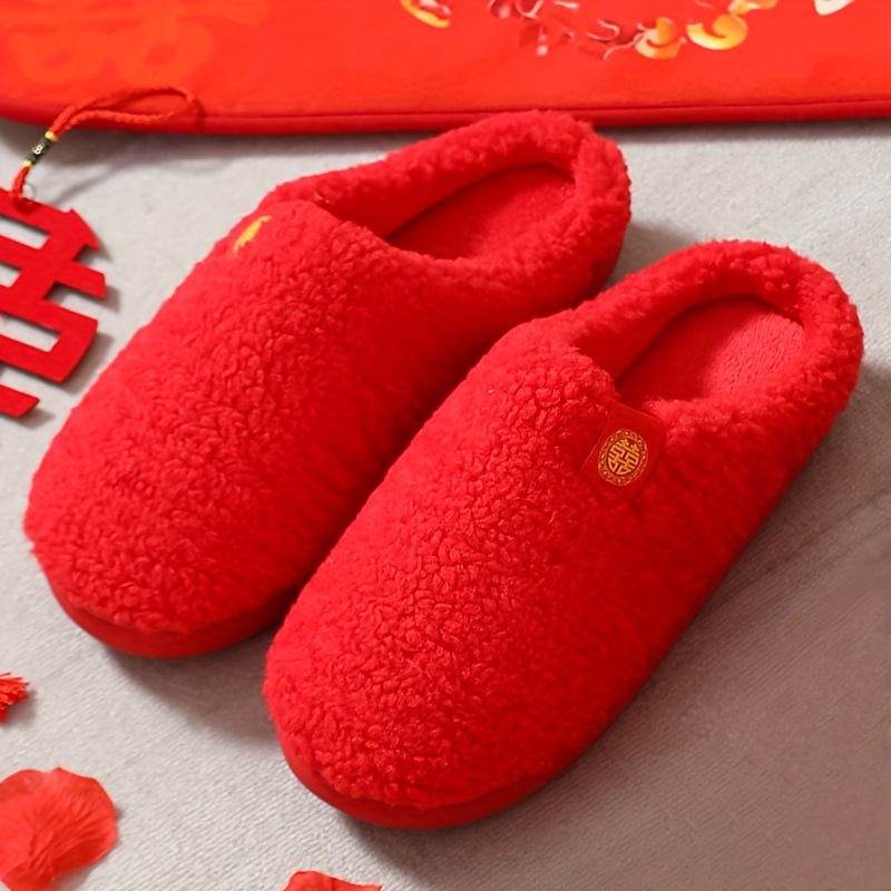 pair red embroidered slippers slip season indoor house Temu