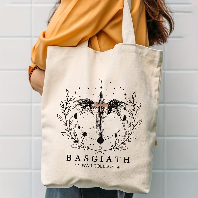 

1pc Basgiath War College Preppy Style Tote Bag, Shoulder Bag With Fixed Straps, Fade-resistant, Unlined, Dual-sided Print, Multipurpose Shopping Bag, Ideal For Personal Items & Gifts