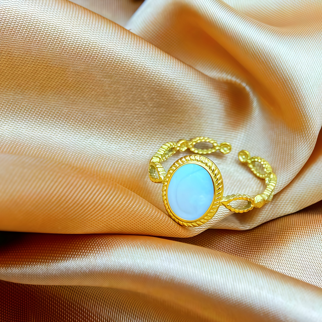Trendy Hollow Oval Enamel Drip Glaze Stainless Steel Ring