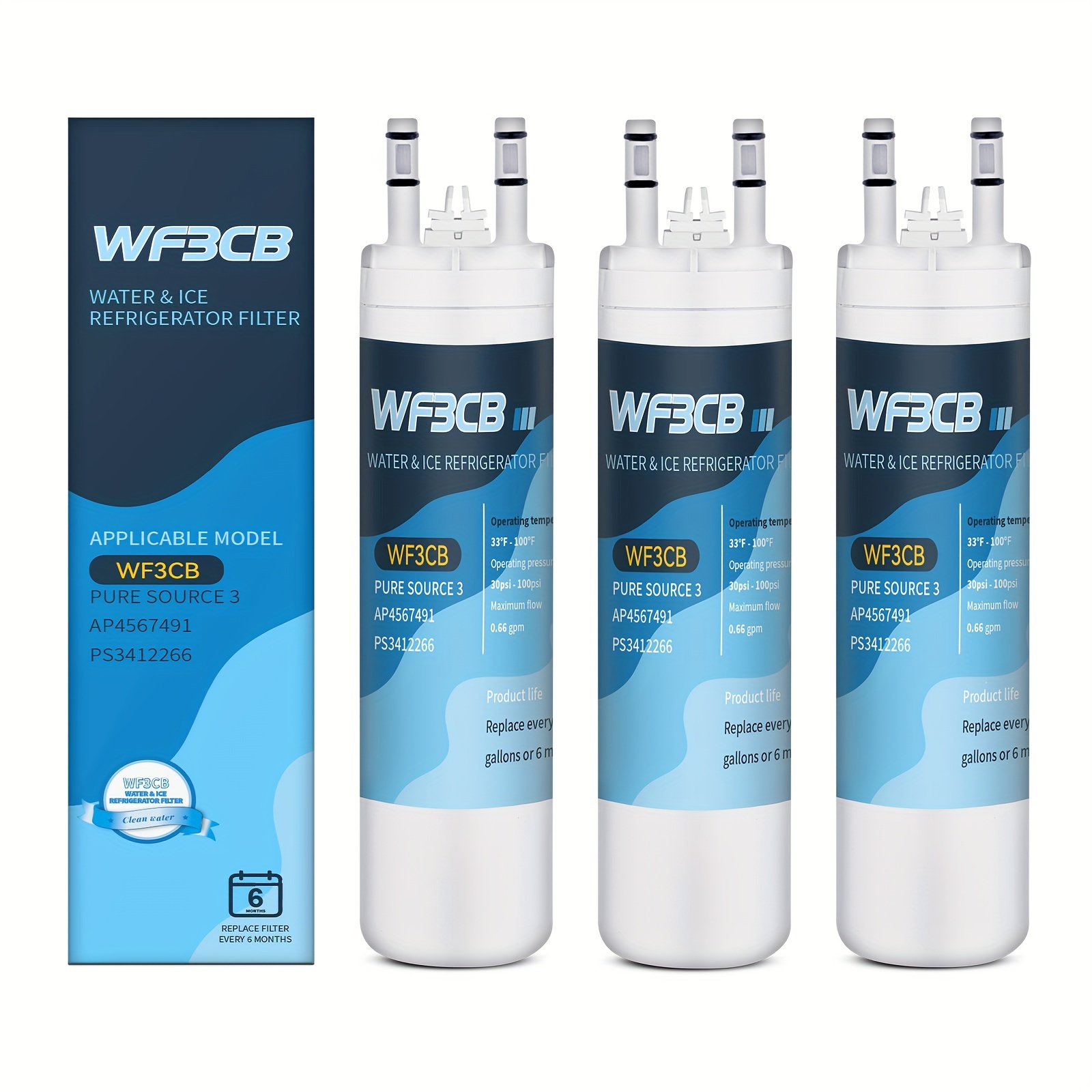 

3pcs Wf3cb Water Filter Replacement, Compatible With Puresource 3 Wf3cb, 706465, 242069601, 242086201, Ap4567491, Ps3412266, Replace Every 200 Gallons Or 6 Months