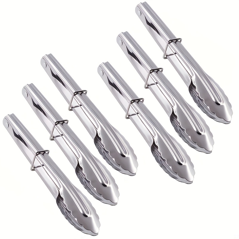 6pcs Mini Stainless Steel Food Tongs, Small Metal Serving Tongs For Cooking, Salad, Bbq & Serving