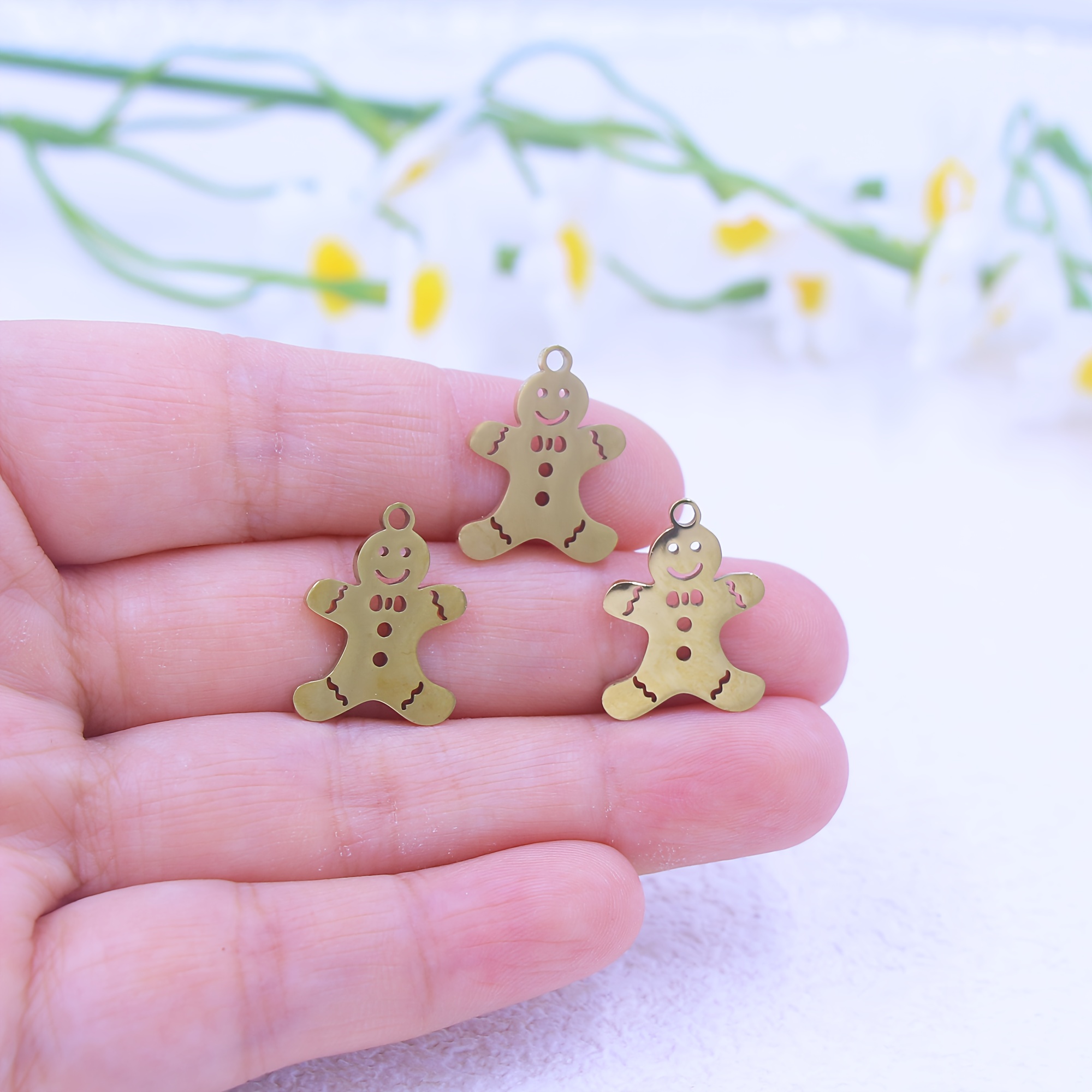 TEMU 3pcs 304 Stainless Steel Gingerbread For Man Charm Pendants - Making Supplies For Necklace, Bracelet, Earring Crafting - Christmas Party
