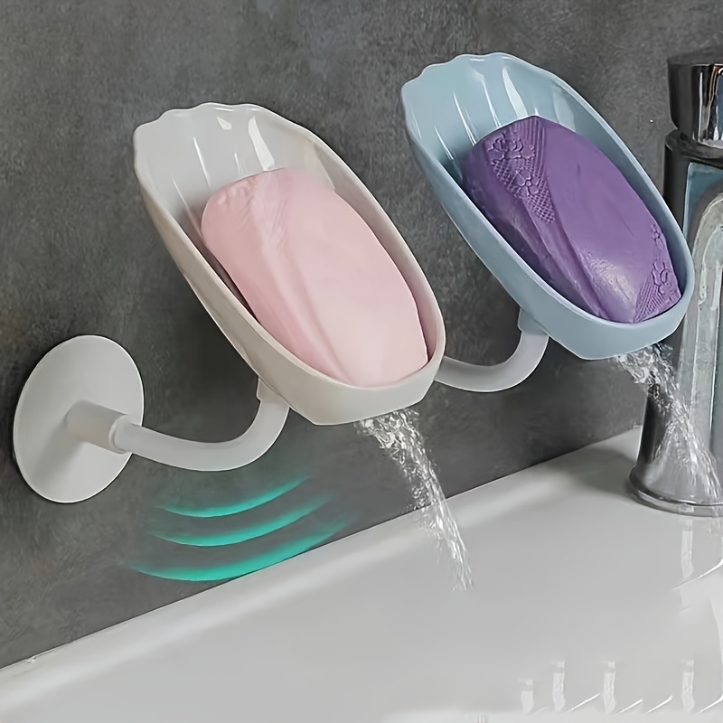 

Leaf-shaped Wall-mounted Soap Dish With Suction Cup Base - No-drill, Drainage Design For Bathroom Organization