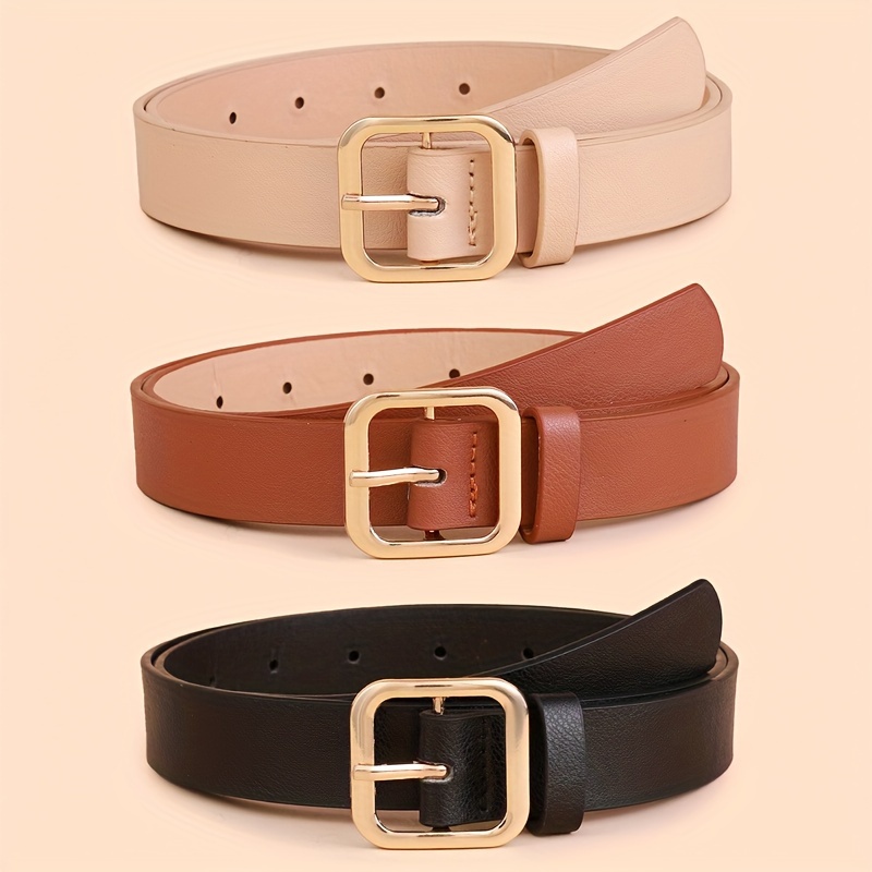 

3pcs Pu Leather Belts With Metal Buckles, And Stylish Waistbands For School, Daily, And Casual Outing