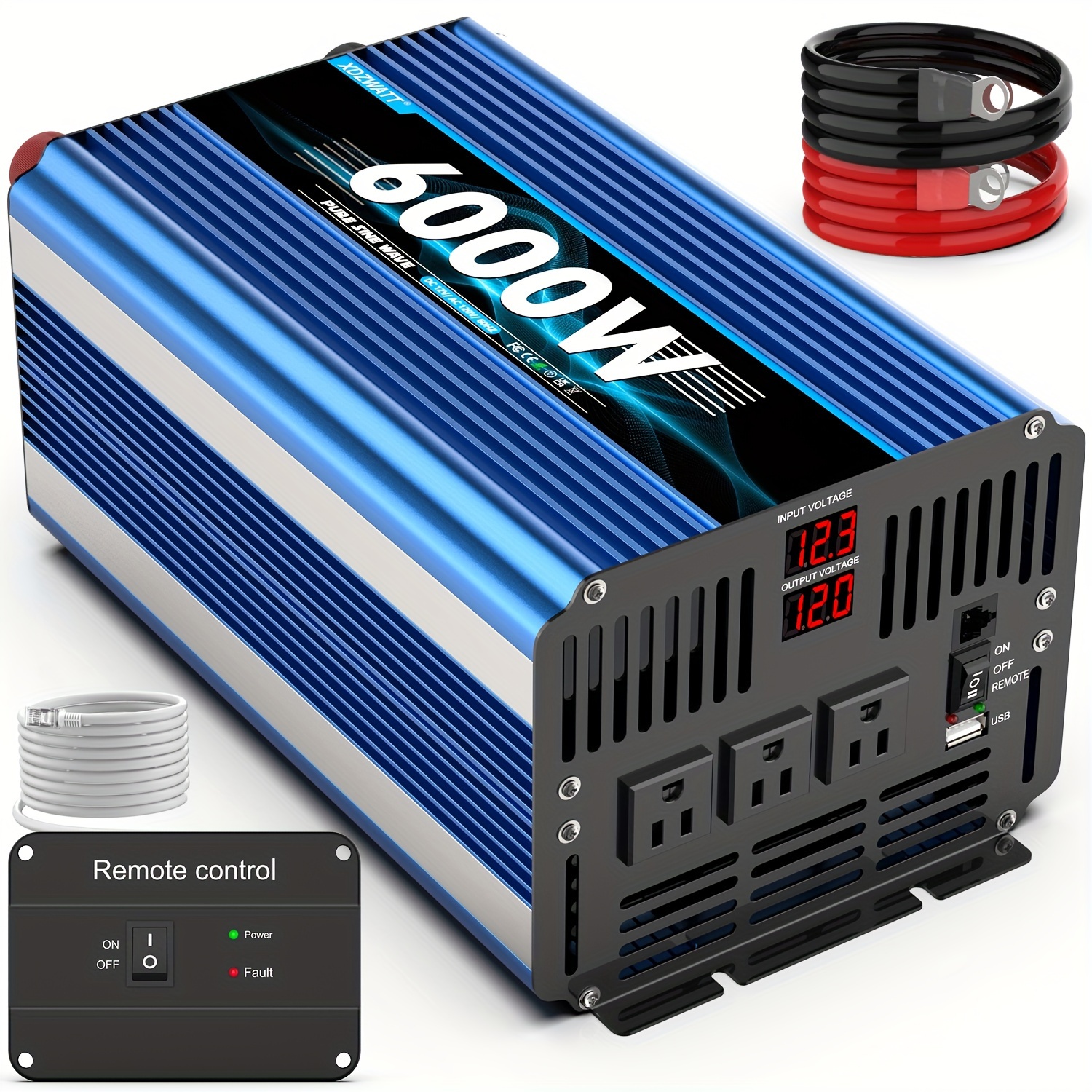 

Power Inverter 6000w 12v To 110v 120v With 3 Ac Outlets & 3.1a Usb Port, Lcd Screen Display For Car, Rv, Truck, Camping