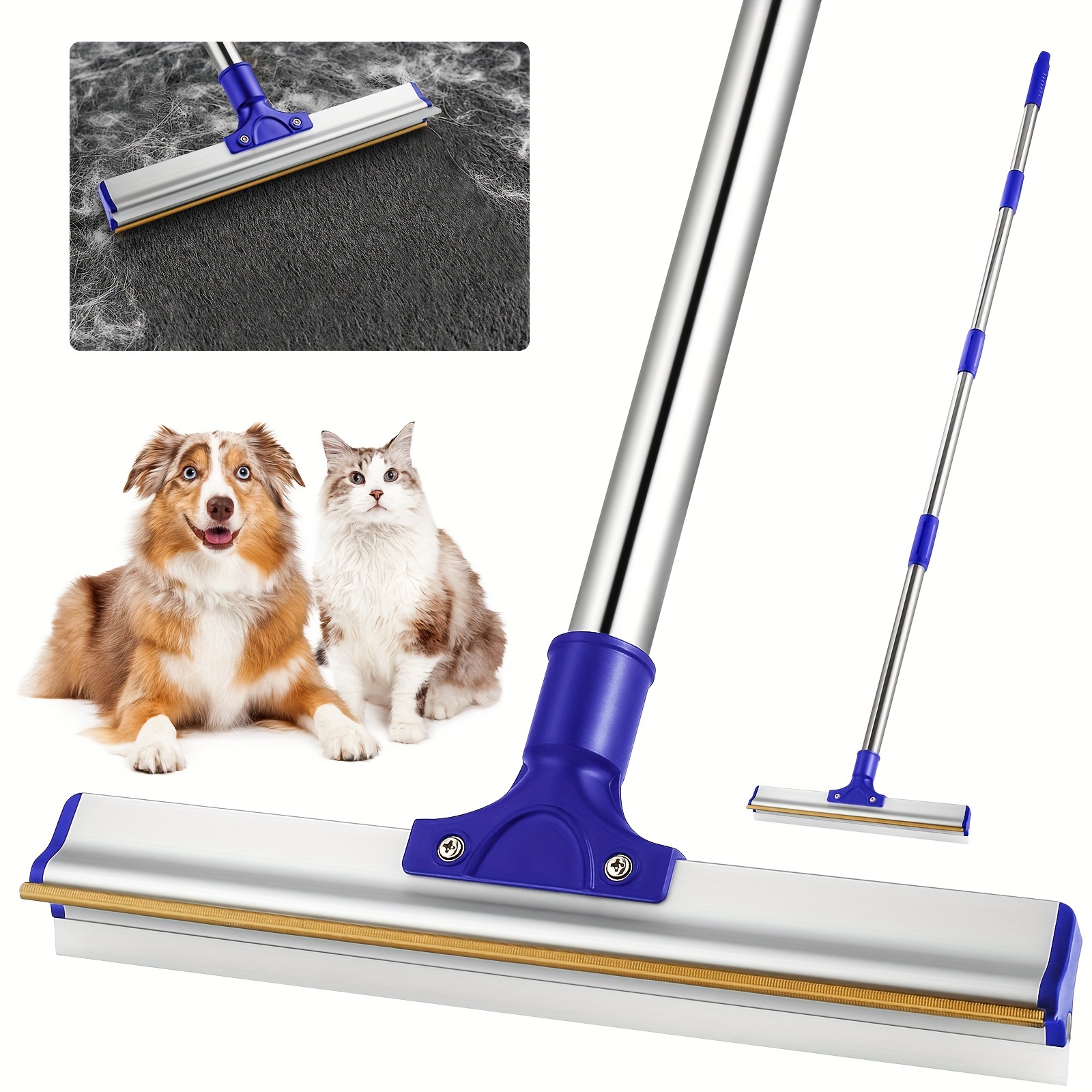 

Carpet Rake For Pet Hair Removal, Carpet Lint Remover Scraper And Floor Scraper 2in1 Design, Pet Hair Removal Broom With 60''long Handle For Couch, Carpets, Rugs, Mats, Tile, Glass, Floors