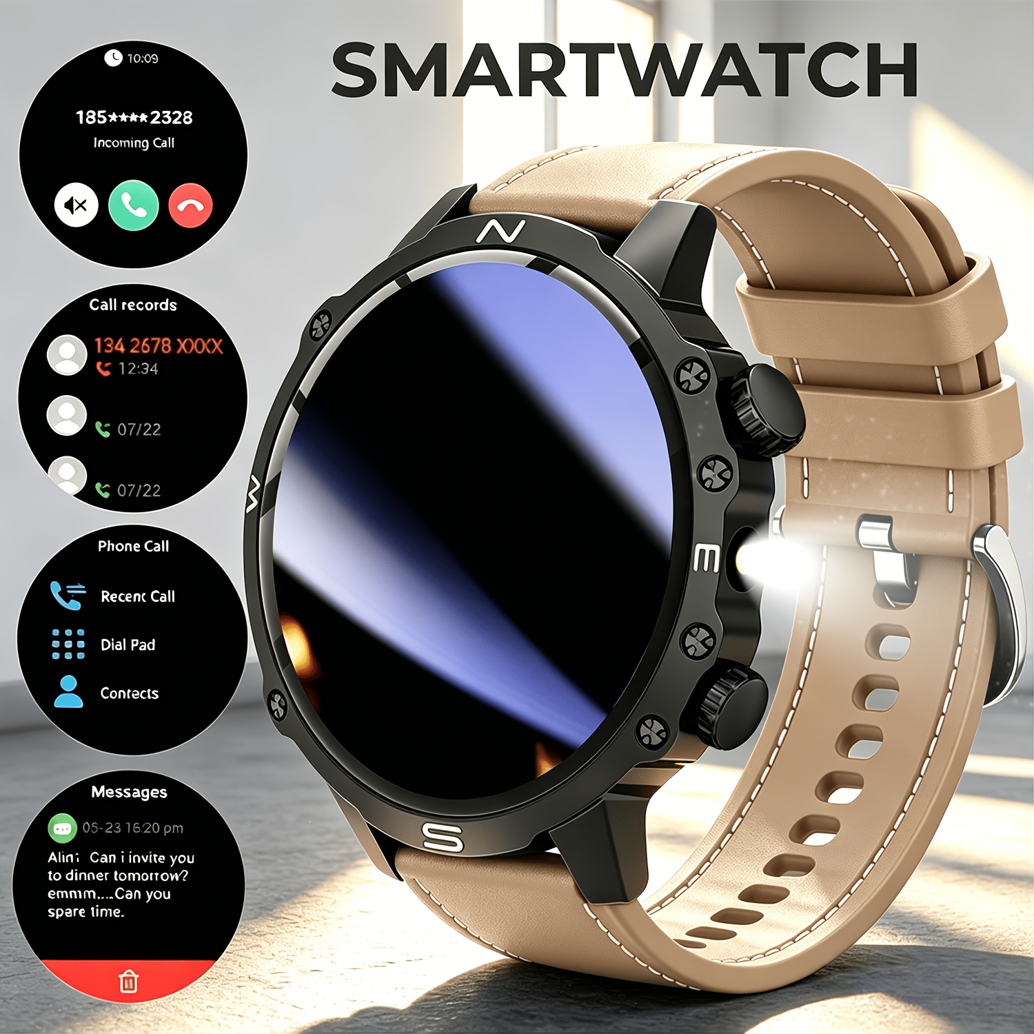 New Smartwatch with LED Light & Wireless Calling Features