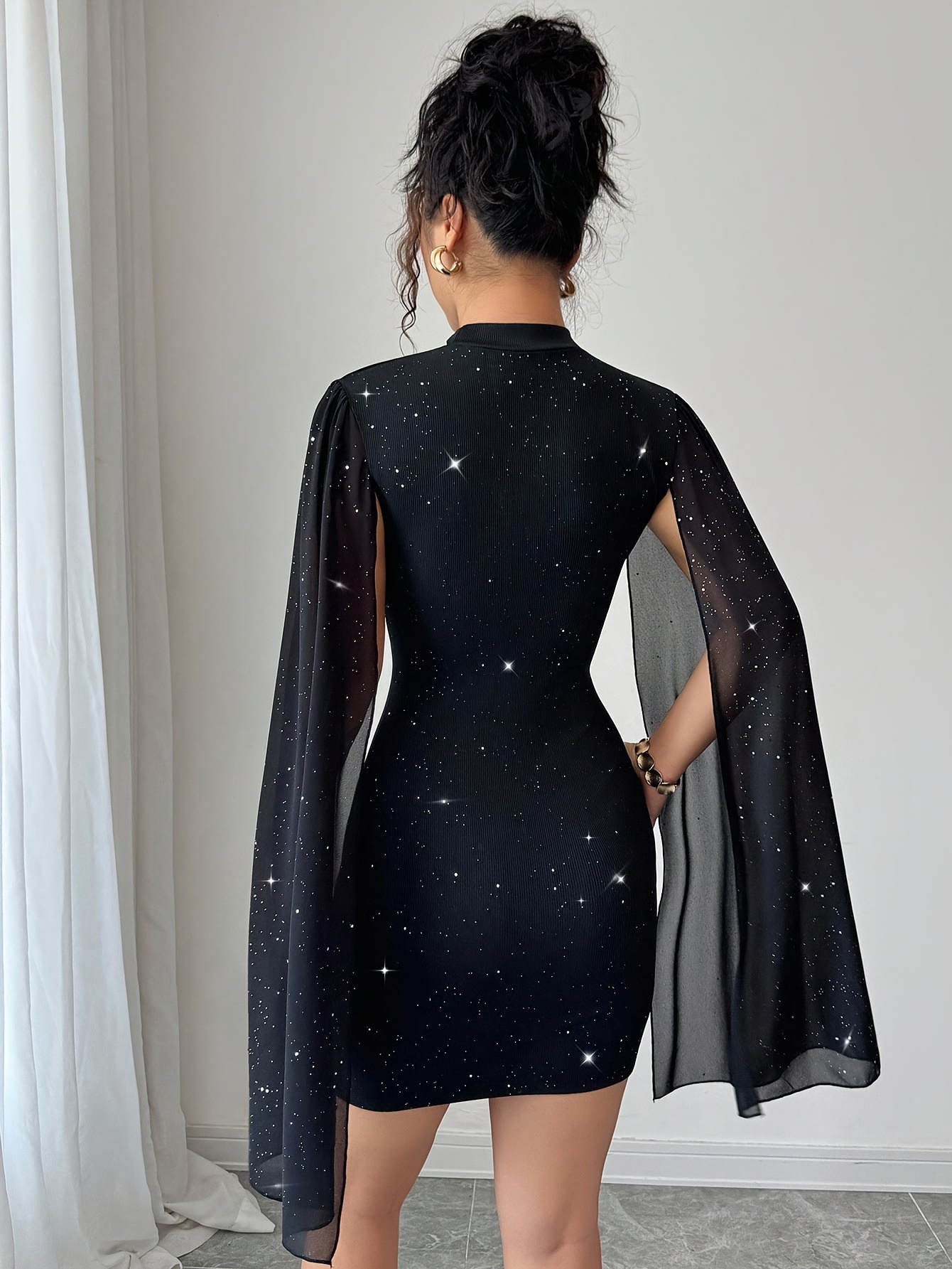 sachin and babi light blue dress Amelie Cape Sleeve Cocktail  JS Collections