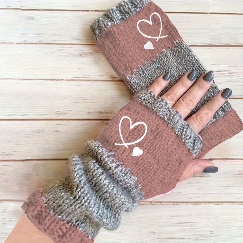 TEMU Gants doigts, Manchettes pour femme, Cache-poignets, Mitaines, Gants à broderie cœur
