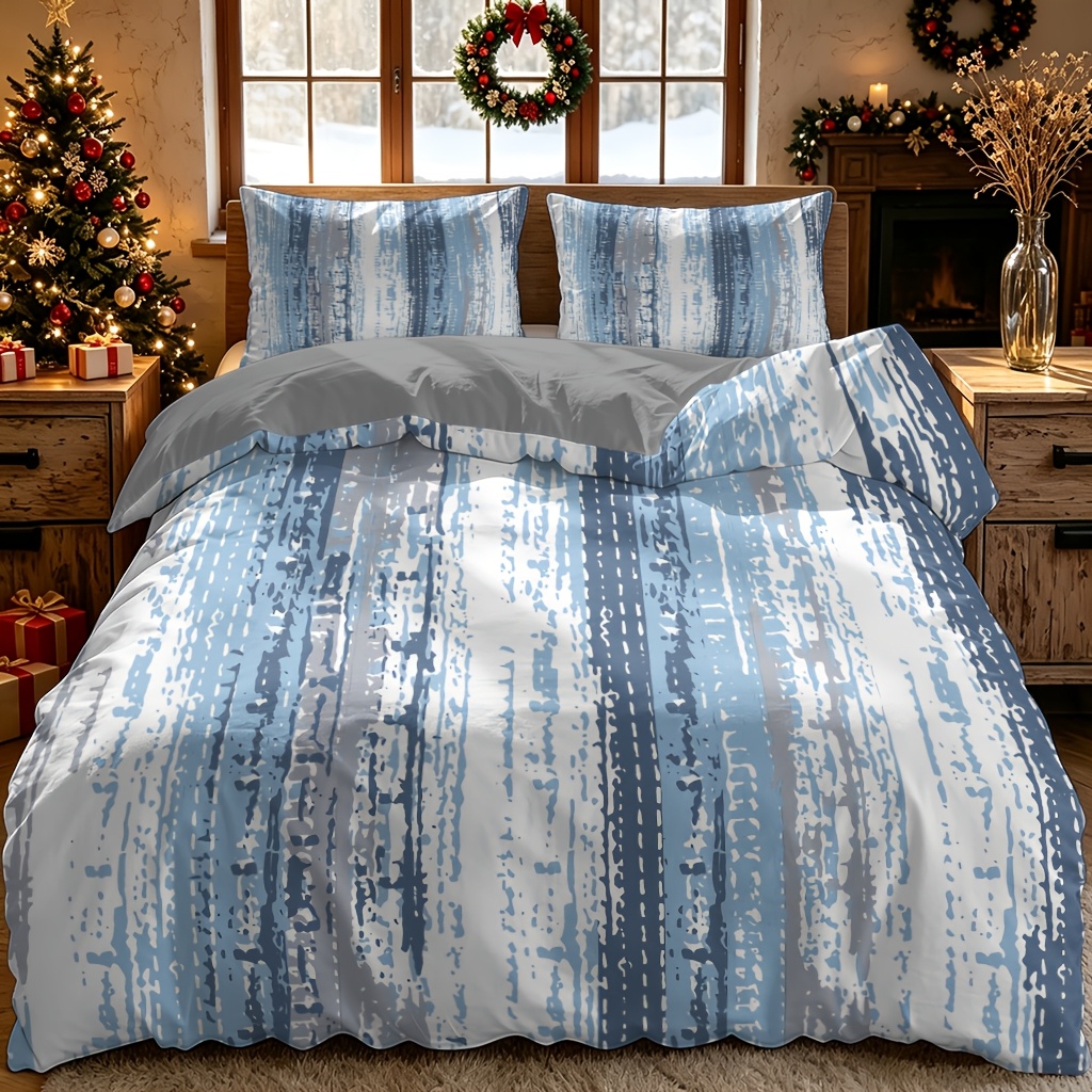 TEMU 2/3pcs Duvet Cover Set (1 Quilt Cover + 1/2 Pillowcases), Blue White Wood Grain Texture Pattern, Queen/full Size/single Bed,ideal For Family Use