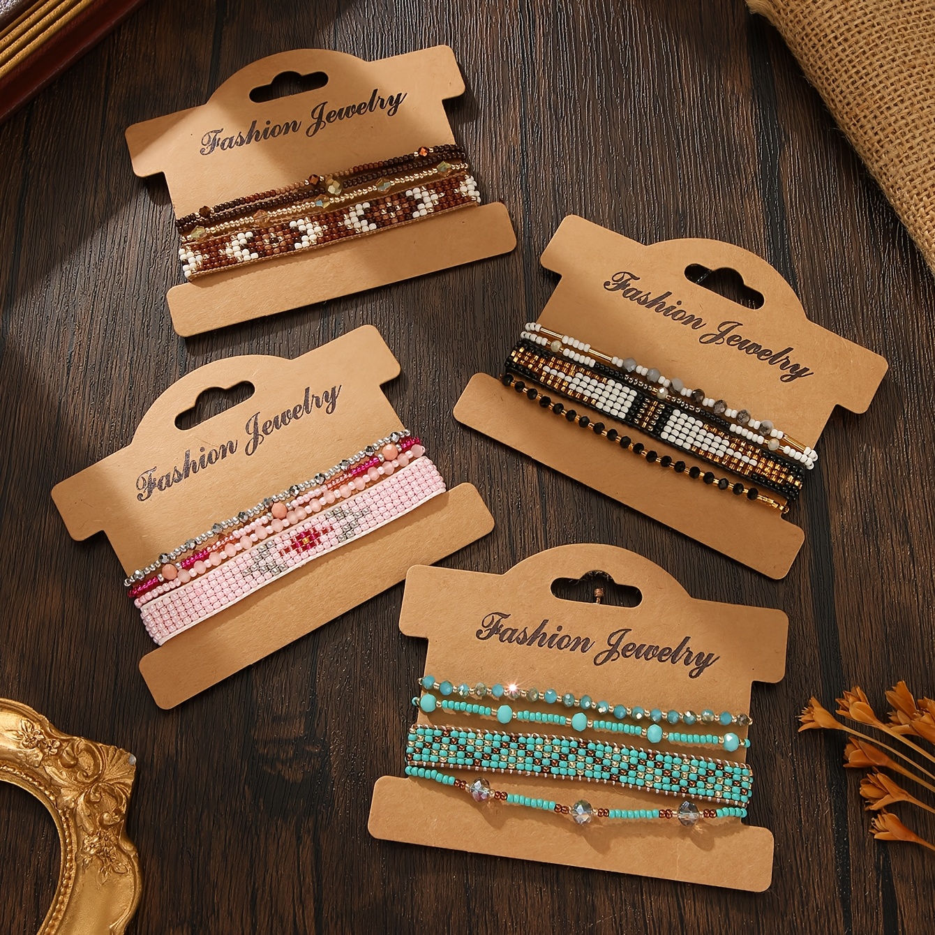4pc Boho Vintage Stackable Beaded Bracelet Set