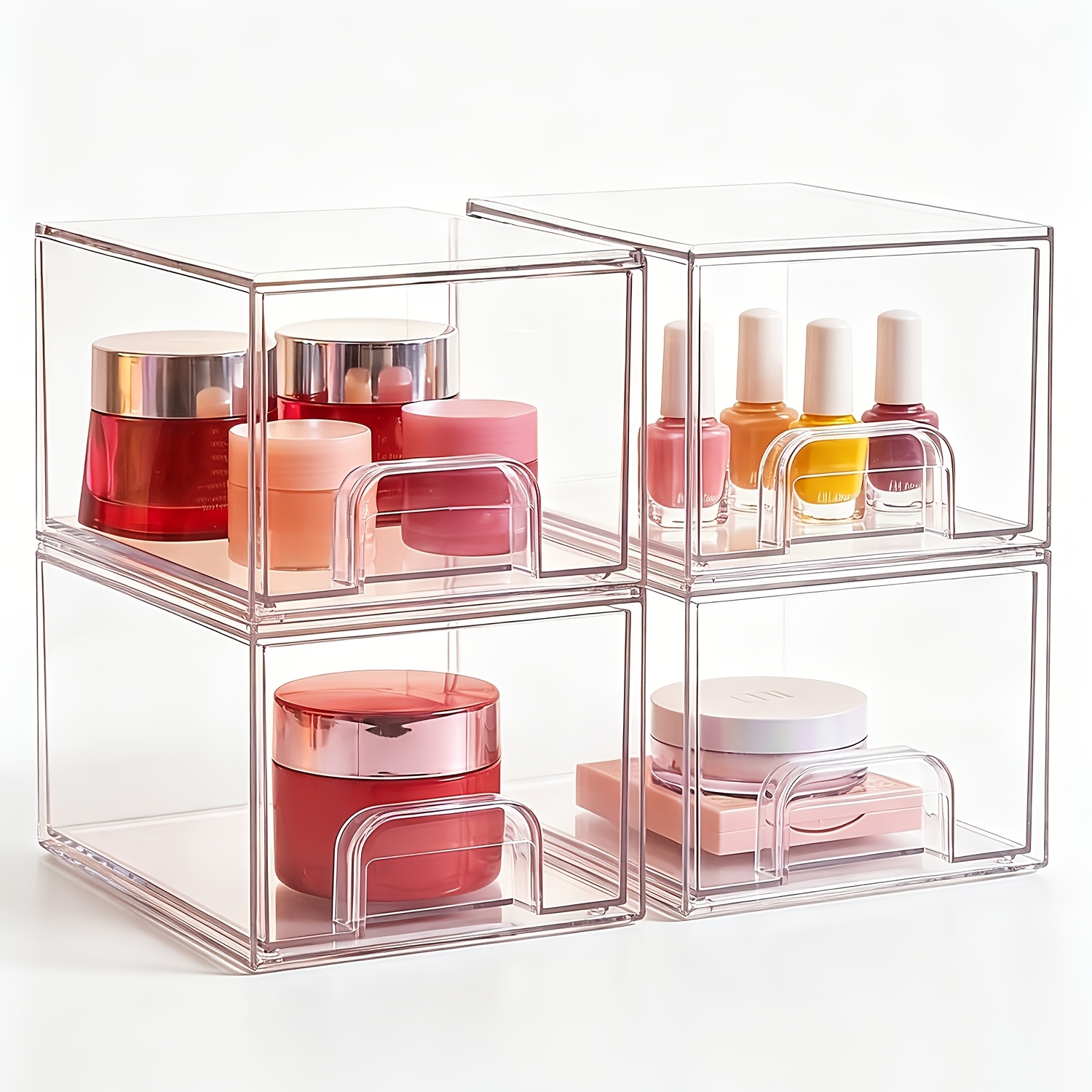 Image of Storage Boxes With 2/3/4 Drawers, Clear Dressing Table Organiser, Non-slip Drawer Organiser For Bathroom, Dressing Table, Desk, Storage Drawer Units