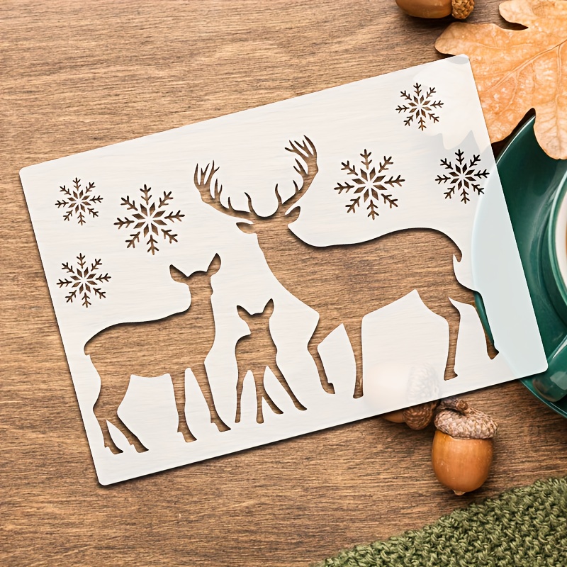 Image of Deer And Snowflake Stencil, 8.27x11.69 Inches Moose Painting Template, Featuring Snowflakes, Suitable For Wood, Paper, Canvas, Furniture Crafts, And Decorative Stencils