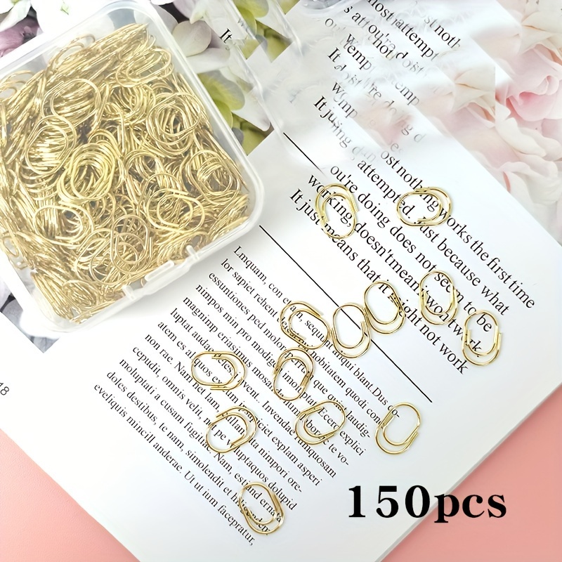 Image of 150pcs Small Fat Ordinary Paper Clips Golden/silvery Metal Cute Mini Bookmark Clips Office Supplies Paper Clips
