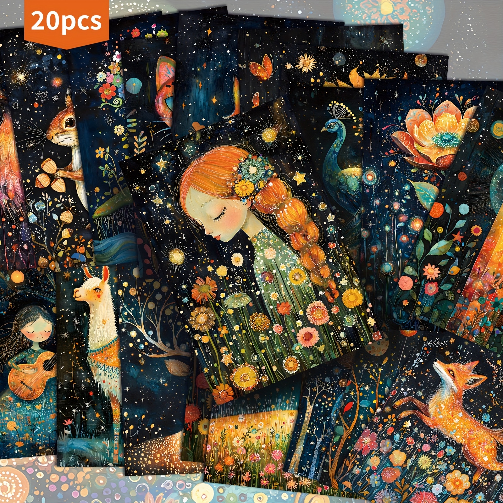 TEMU Set mit 20 Postkarten mit skurrilen Nachttieren und Blumen, Größe 4x6 Zoll. für Fantasy Junk Journals. Diese klassischen -Illustrationen sind