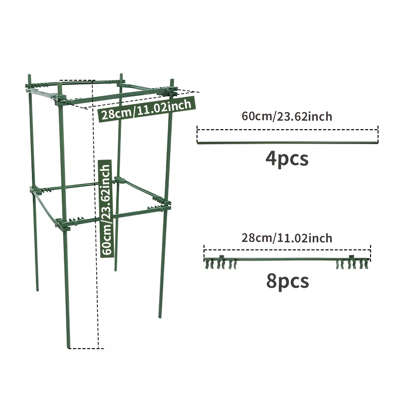 E-shop 12-tlg. langlebiges Metall-Spalier-Set für Kletterpflanzen | 11" breit, 23.6" hoch, unterstützt Tomaten-, Trauben-, Gurken-, Drachenfrucht-Reben