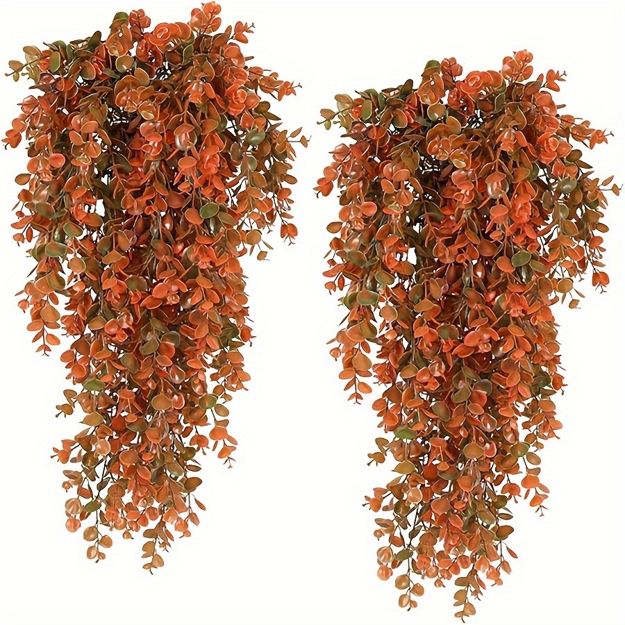 

2 Pcs Orange Artificial Fall Flowers - Uv Resistant Hanging Plants, Faux Autumn Decorations, Enhance Your Indoor & Outdoor Spaces With Stylish Fakes