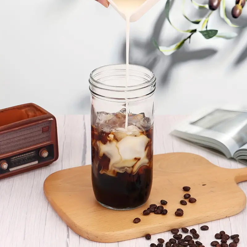 4pcs 8pcs glass mug transparent drinking mug with lid and straw with straw brush for milkshake juice milk tea household glasses thermal insulation and cooling drink container Product details 3