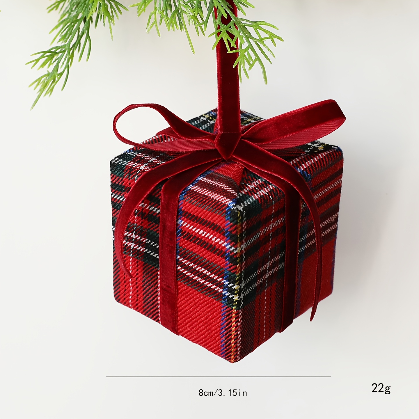 TEMU 1pc Vintage Scottish Tartan Plaid Hanging Gift Box Ornament With Ribbon Bow - Plastic/fabric Suitable For Christmas Tree Decorations, Scottish