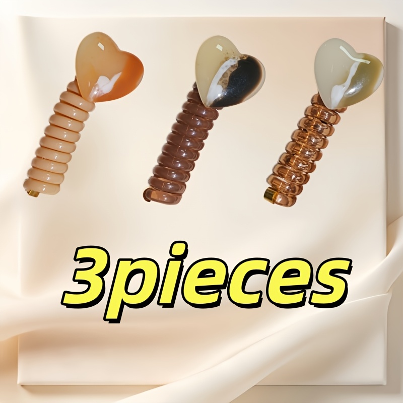 TEMU 3pcs Heart-shaped Wire Hairpin Set - Heart-shaped Top Hair Accessory And Spiral Hair Curler, Non-tugging Elasticity, Invisible Without Creases,