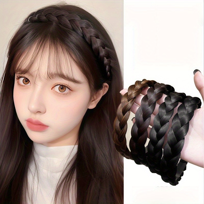 1pc Fishbone Braided Wig Cap With Integrated Twist Clips, Hand- Bun Holder And Decorative Headband