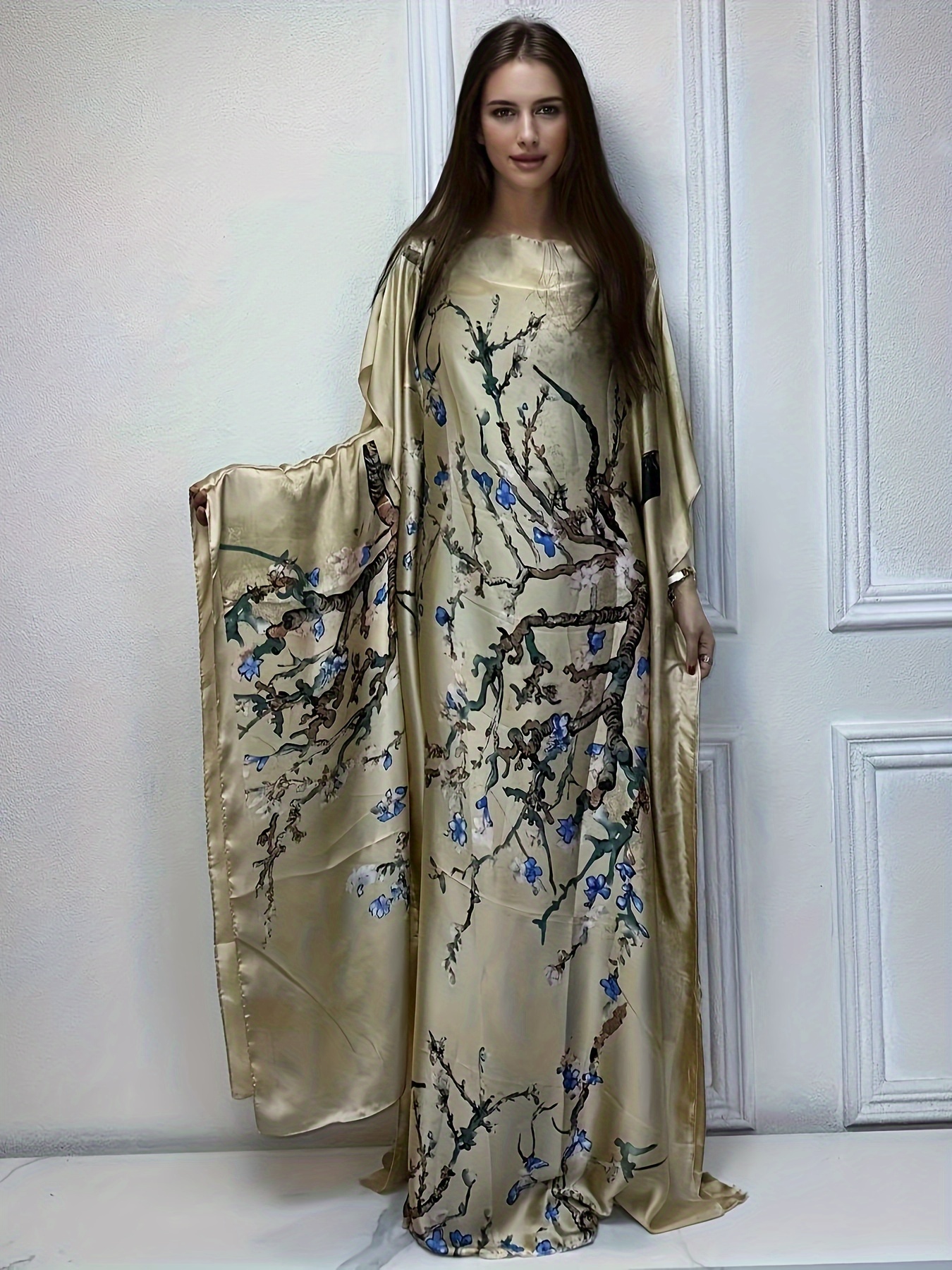button maxi dress with sleeves Baltic Born Womens Mathilda Button Maxi Dress | Beige Floral
