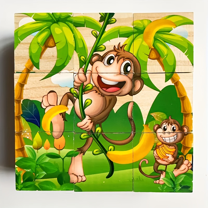 Image of 9-cube 6-sided Wooden Puzzle Blocks For Kids - Marine Animals Theme (, Fish) | Wood Jigsaw Puzzles, Educational Building Blocks For Sorting, & Motor Skills | & /holiday
