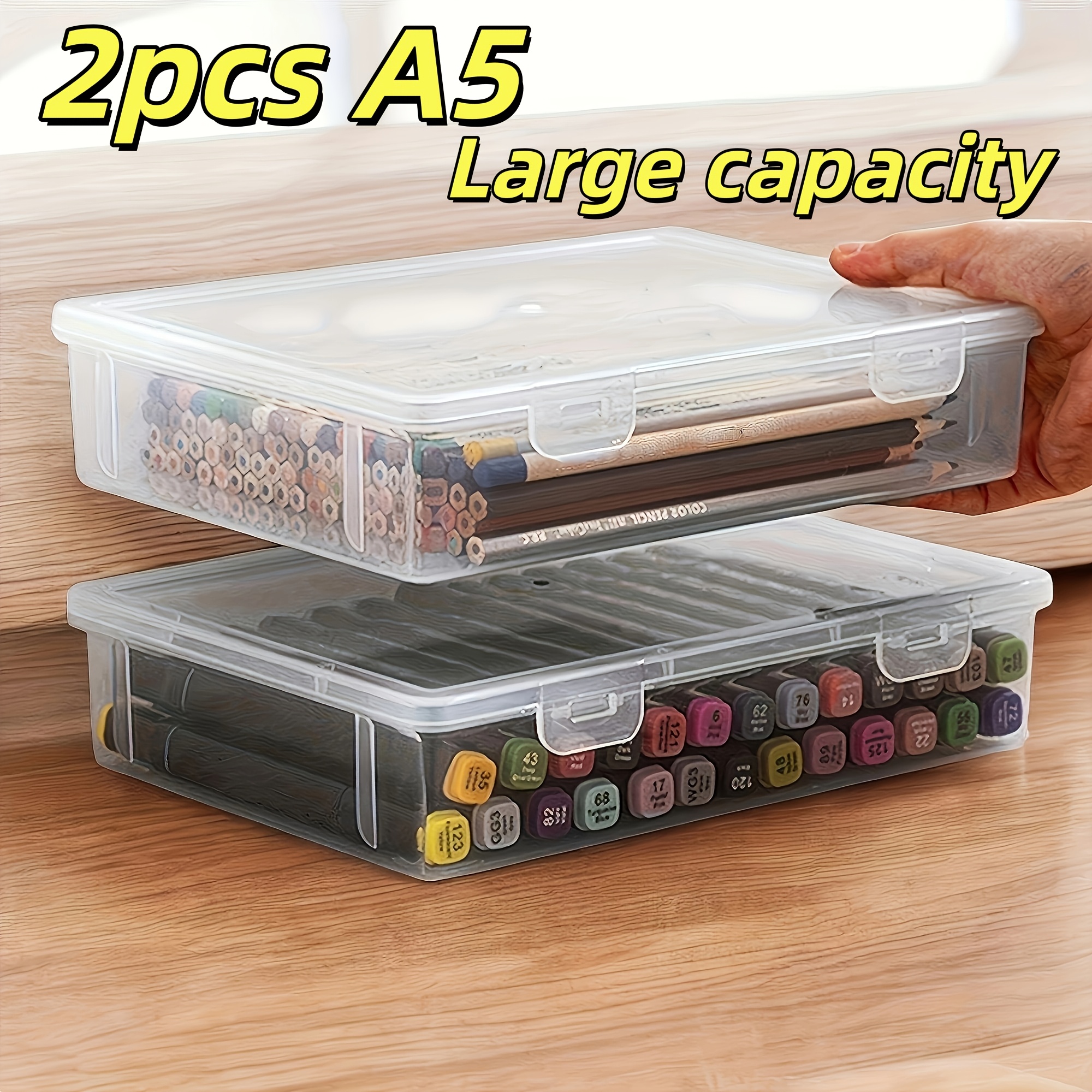 2pcs large capacity transparent a5 stackable plastic file storage for box large capacity desktop cable organizer box dustproof storage box with lid home document important file   manual storage artifact
