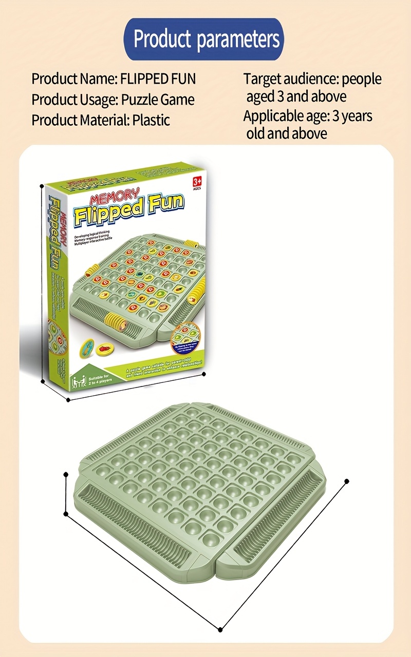 A Toy That Is an Educational Fruit-Flipping Memory Board Game, Featuring Creative Memory Match Gameplay That Enhances Hand-Eye Coordination, Memory, And Concentration. Made from High-Quality Materials, It Is Suitable for 2-4 Players