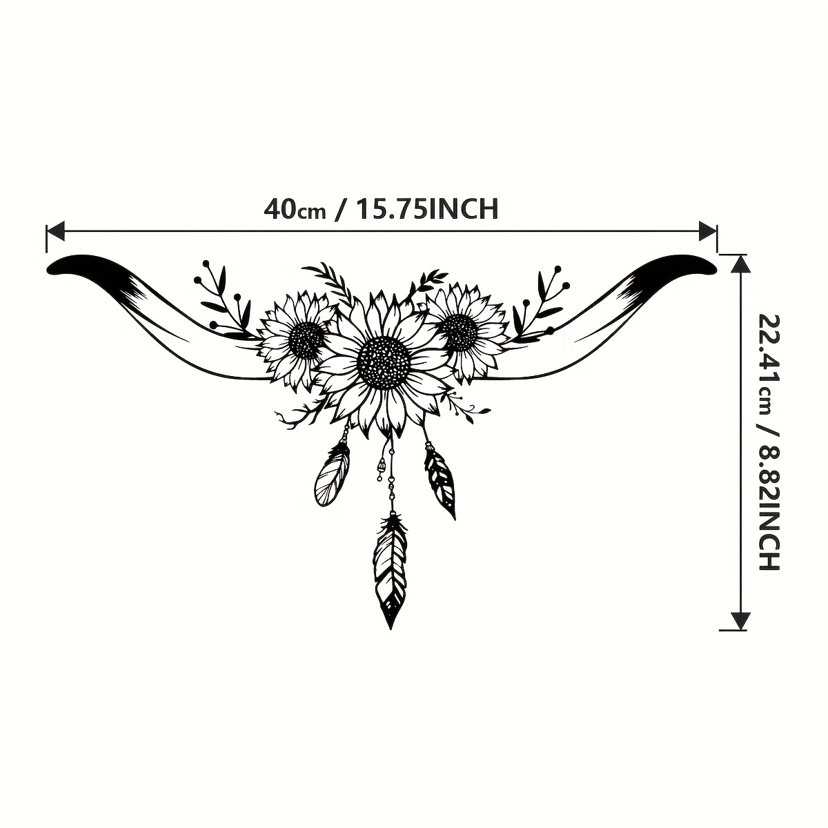 TEMU 1pc Rustic Texas Longhorn Bone Wall Art - Vintage Metal Cow Headdress, Home And Office With Floral Decoration, Durable Western Themed Metal