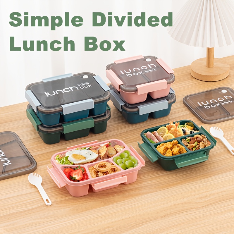 

Microwave-safe Square Lunch Box With - Portable Bento Box For Students & Office Workers, Divided Compartments, Plastic