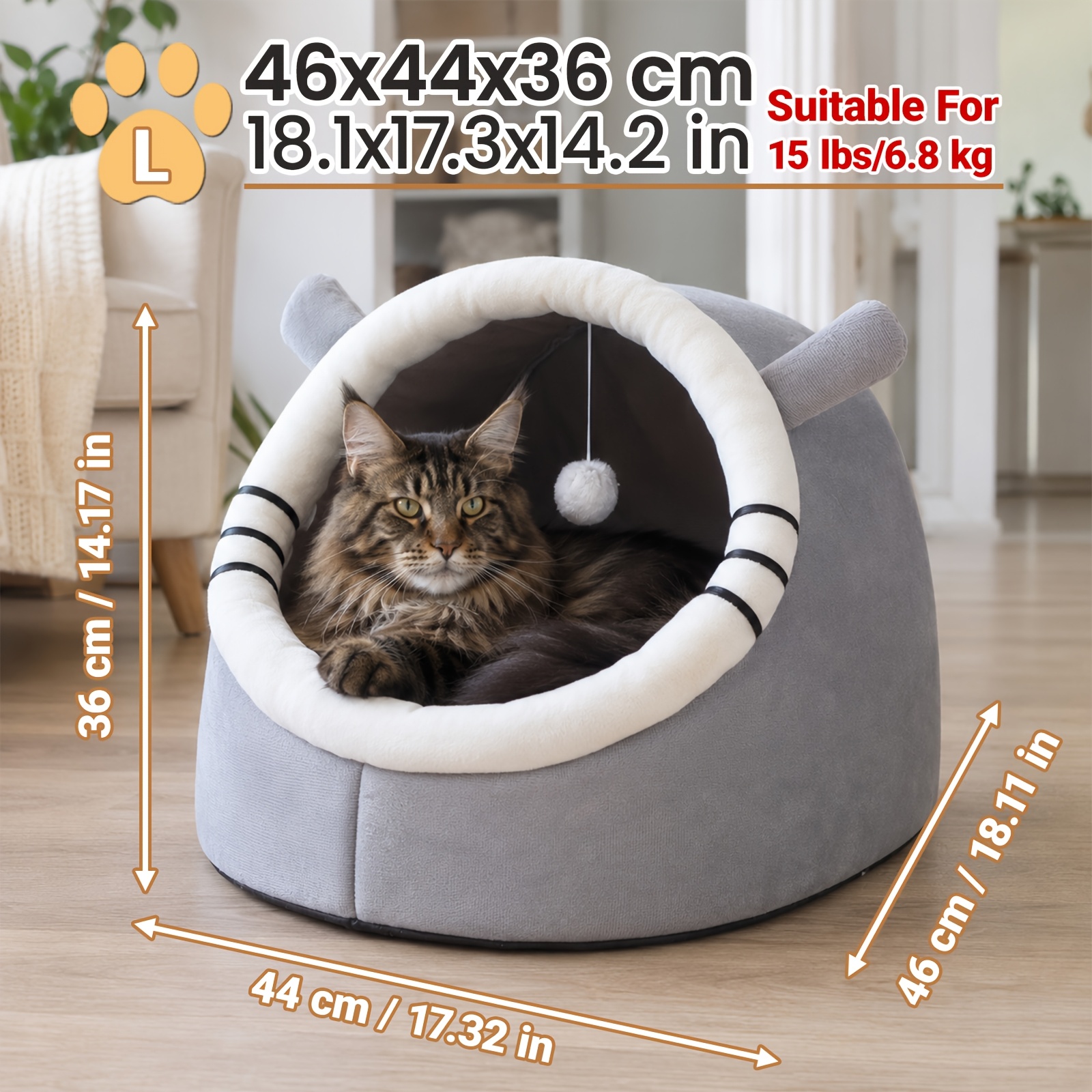 TEMU Cuccia invernale completamente chiusa per , cuccia semi-chiusa per cani, morbida e , dimensioni multiple per di tutte le taglie