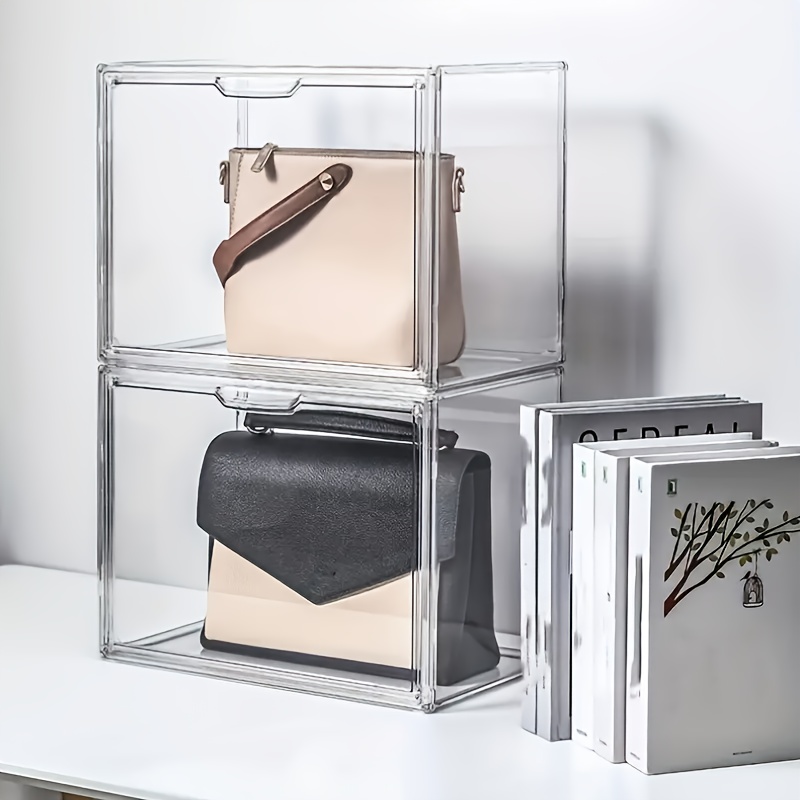 E-shop Große, durchsichtige Acryl Organizer Box Vitrine, Kunststoffhalter mit Magnetverschluss für Figuren, Bücher, Handtaschen, Geldbörsen, Stiefel