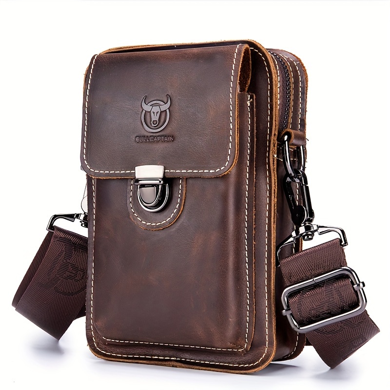 

Multi-functional Retro Genuine Leather Satchel Bag For Men, Top Layer Cowhide Casual Crossbody Bag With Flap