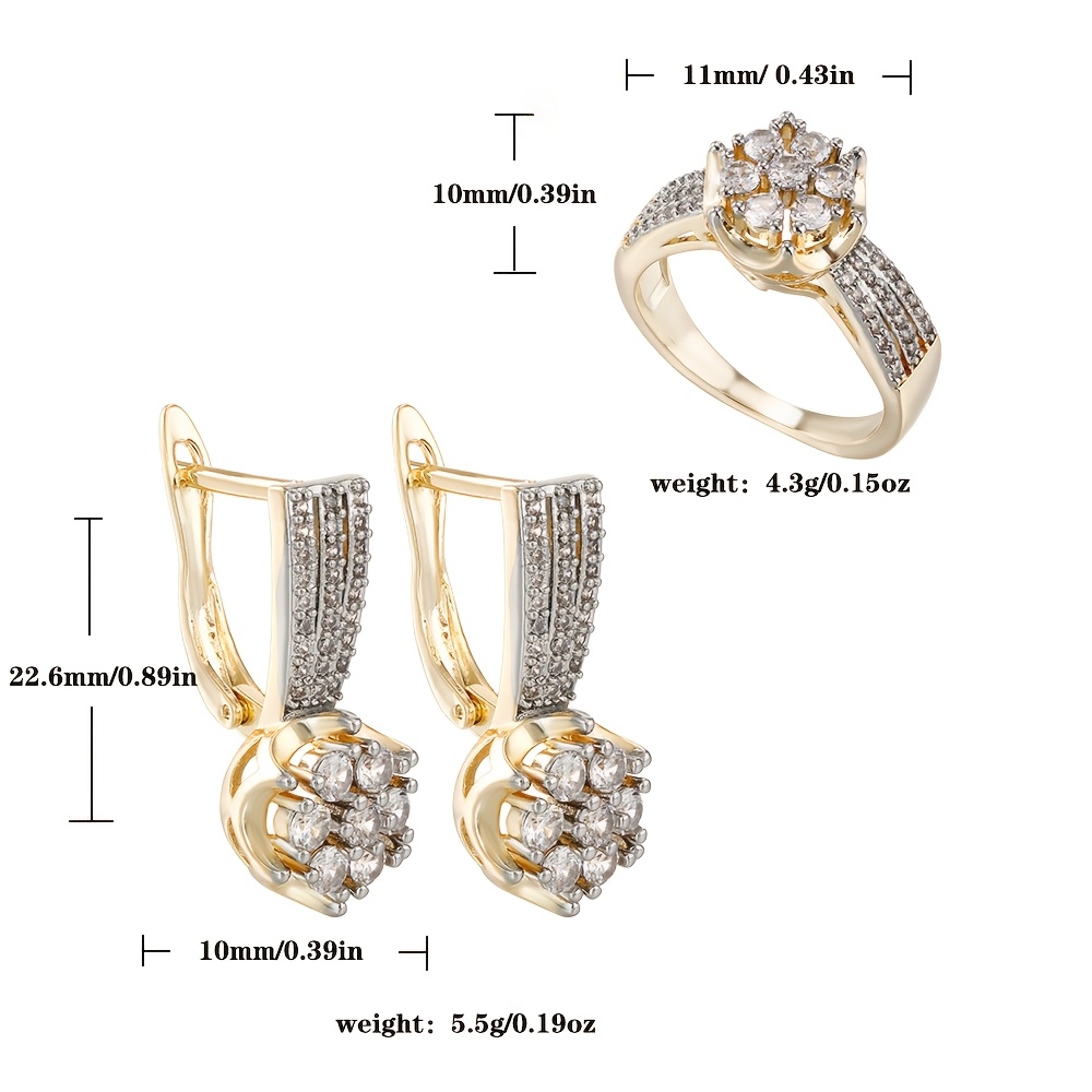 Light Luxury Floral Cluster Pave Synthetic Zirconia Earrings and Ring Set
