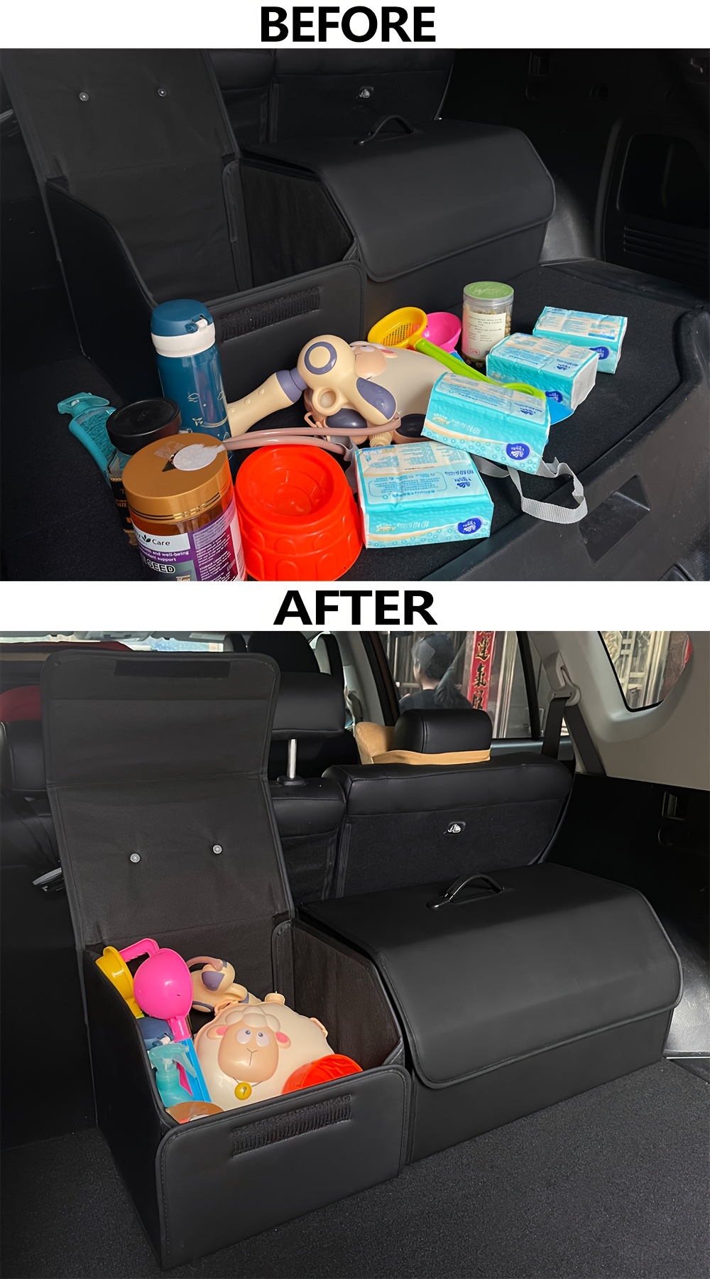 1pc Matte Black Faux Leather Car Storage Box Storage Bag Multi-Functional Folding Storage Box Portable Storage Box Car Trunk Storage Wear Resistant And Durable Available for All Models
