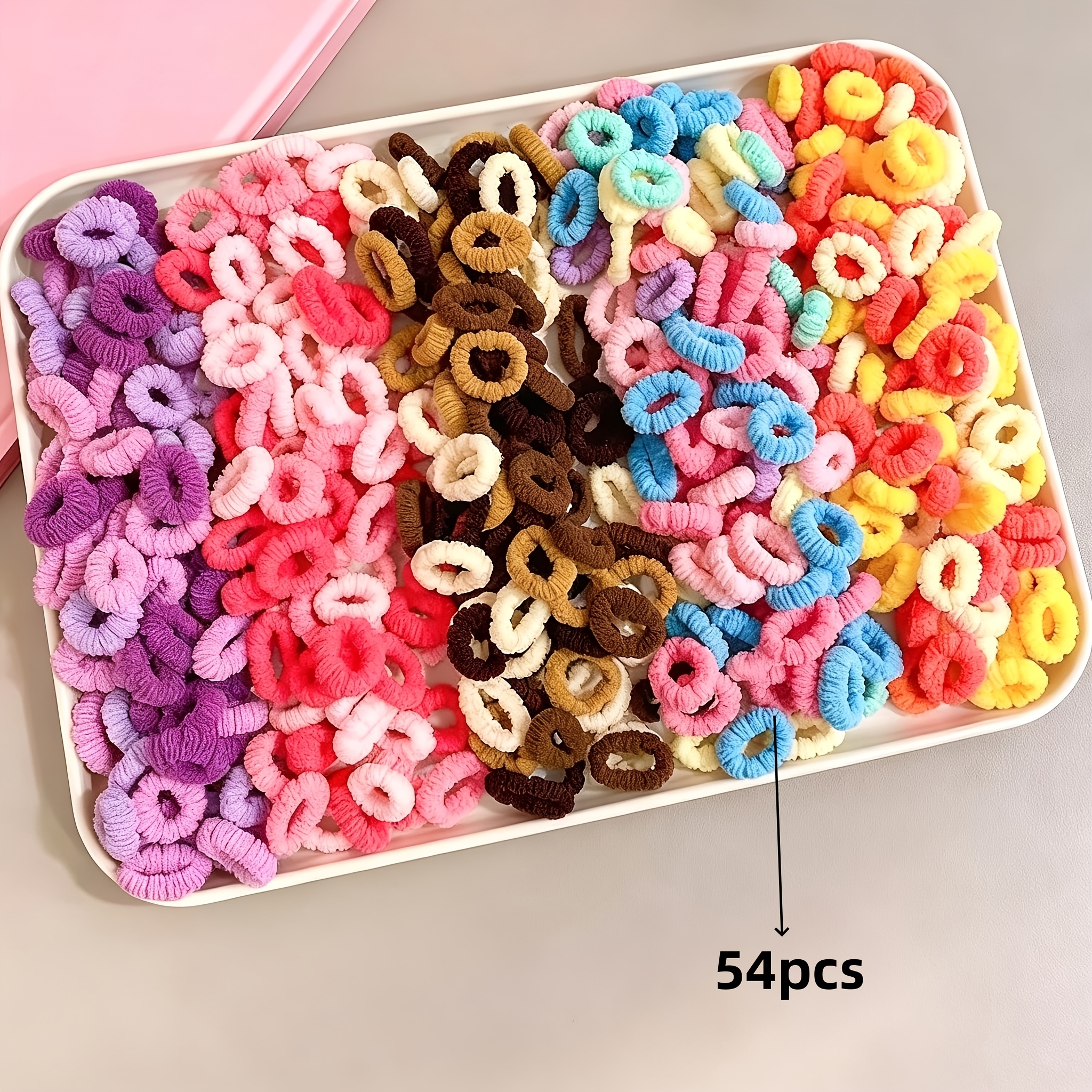 TEMU 54pcs Mini Towel Hair Ties, Suitable For Parties And Travel, Multicolor Soft High-elasticity Hair Bands, Non-damaging Small Hair Rings, Cute